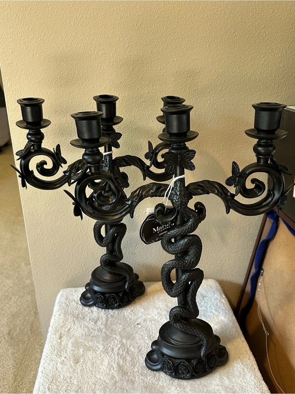 Set Of 2 Martha Stewart Halloween Candelabra Candle Holders Black Resin 16” NWT